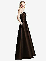 Alt View 5 Thumbnail - Espresso Strapless Bias Cuff Bodice Satin Gown with Pockets