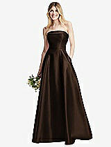 Alt View 6 Thumbnail - Espresso Strapless Bias Cuff Bodice Satin Gown with Pockets