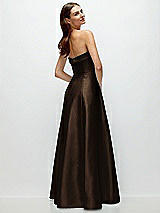 Side View Thumbnail - Espresso Strapless Bias Cuff Bodice Satin Gown with Pockets