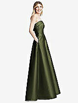Alt View 5 Thumbnail - Olive Green Strapless Bias Cuff Bodice Satin Gown with Pockets