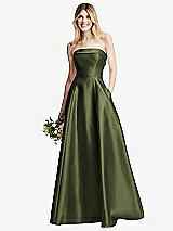 Alt View 6 Thumbnail - Olive Green Strapless Bias Cuff Bodice Satin Gown with Pockets