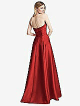 Alt View 4 Thumbnail - Poppy Red Strapless Bias Cuff Bodice Satin Gown with Pockets