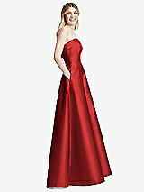 Alt View 5 Thumbnail - Poppy Red Strapless Bias Cuff Bodice Satin Gown with Pockets