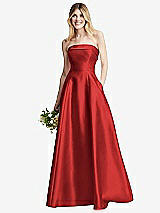 Alt View 6 Thumbnail - Poppy Red Strapless Bias Cuff Bodice Satin Gown with Pockets