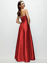 Side View Thumbnail - Poppy Red Strapless Bias Cuff Bodice Satin Gown with Pockets