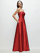 Rear View Thumbnail - Poppy Red Strapless Bias Cuff Bodice Satin Gown with Pockets