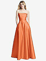 Alt View 3 Thumbnail - Portofino Orange Strapless Bias Cuff Bodice Satin Gown with Pockets