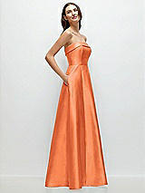 Rear View Thumbnail - Portofino Orange Strapless Bias Cuff Bodice Satin Gown with Pockets