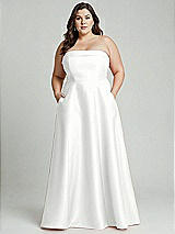 Alt View 1 Thumbnail - White Strapless Bias Cuff Bodice Satin Gown with Pockets