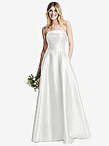 Alt View 6 Thumbnail - White Strapless Bias Cuff Bodice Satin Gown with Pockets