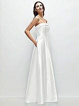 Rear View Thumbnail - White Strapless Bias Cuff Bodice Satin Gown with Pockets