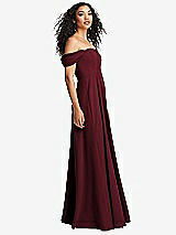 Side View Thumbnail - Cabernet Off-the-Shoulder Pleated Cap Sleeve A-line Maxi Dress