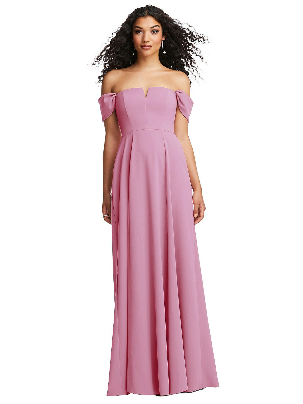 Dessy Collection Women's Off-The-Shoulder Pleated Cap Sleeve A-Line Maxi Dress - Powder Pink