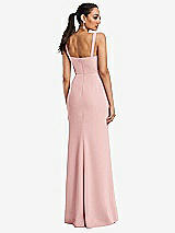 Rear View Thumbnail - Rose Cowl-Neck Wide Strap Crepe Trumpet Gown with Front Slit