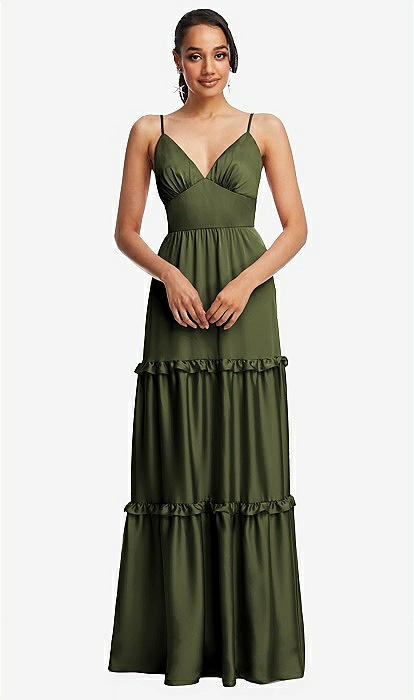 slim fit dress slacks Daphne Green Ruffle Maxi Dress
