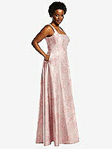 Alt View 2 Thumbnail - Bow And Blossom Print Boned Corset Closed-Back Floral Satin Gown with Full Skirt