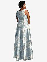 Alt View 3 Thumbnail - Porcelain Blue Seraphina Floral Boned Corset Closed-Back Floral Satin Gown with Full Skirt