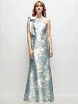 Alt View 4 Thumbnail - Porcelain Blue Seraphina Floral Bow One-Shoulder Floral Satin Trumpet Gown