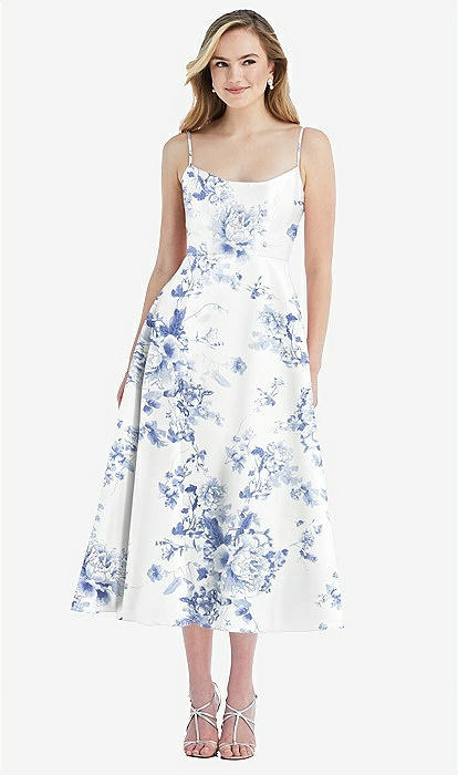 spaghetti strap full skirt bridesmaid dress Floral Satin Midi In Cottage Rose Larkspur Piper SUBCLASS::KIDS feminine line through the Taglia:3