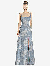 Front View Thumbnail - Porcelain Blue Seraphina Floral Sleeveless Square-Neck Princess Line Floral Gown with Pockets