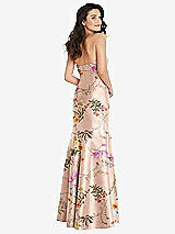 Rear View Thumbnail - Butterfly Botanica Pink Sand Bow Cuff Strapless Floral Princess Waist Trumpet Gown
