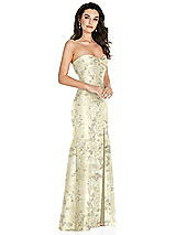 Side View Thumbnail - Butter Yellow Floral Bow Cuff Strapless Floral Princess Waist Trumpet Gown