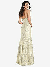 Rear View Thumbnail - Butter Yellow Floral Bow Cuff Strapless Floral Princess Waist Trumpet Gown