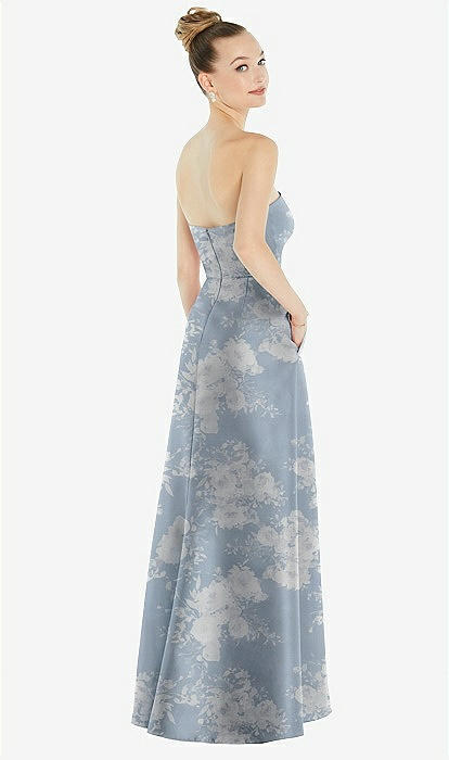 david's bridal blue floral dress Navy Blue Floral Dress Printed High Low Dress Cap Sleeve High-Low Floral Printed Ball Gown