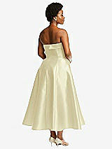 Alt View 2 Thumbnail - Butter Yellow Cuffed Strapless Satin Twill Midi Dress with Full Skirt and Pockets