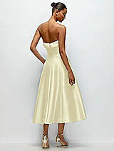 Side View Thumbnail - Butter Yellow Cuffed Strapless Satin Twill Midi Dress with Full Skirt and Pockets