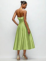 Side View Thumbnail - Mojito Cuffed Strapless Satin Twill Midi Dress with Full Skirt and Pockets