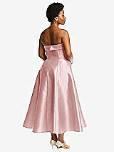 Alt View 2 Thumbnail - Ballet Pink Cuffed Strapless Satin Twill Midi Dress with Full Skirt and Pockets