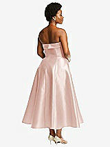 Alt View 2 Thumbnail - Blush Cuffed Strapless Satin Twill Midi Dress with Full Skirt and Pockets