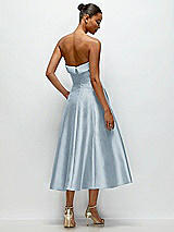 Side View Thumbnail - Mist Cuffed Strapless Satin Twill Midi Dress with Full Skirt and Pockets