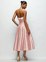 Side View Thumbnail - Rose Cuffed Strapless Satin Twill Midi Dress with Full Skirt and Pockets
