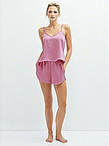 Front View Thumbnail - Powder Pink Whisper Satin Lounge Shorts with Pockets