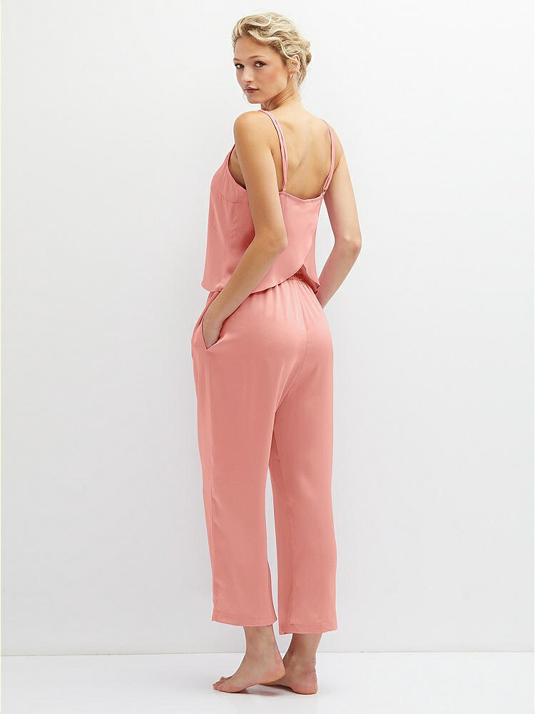 Back View - Rose Whisper Satin Wide-Leg Lounge Pants with Pockets