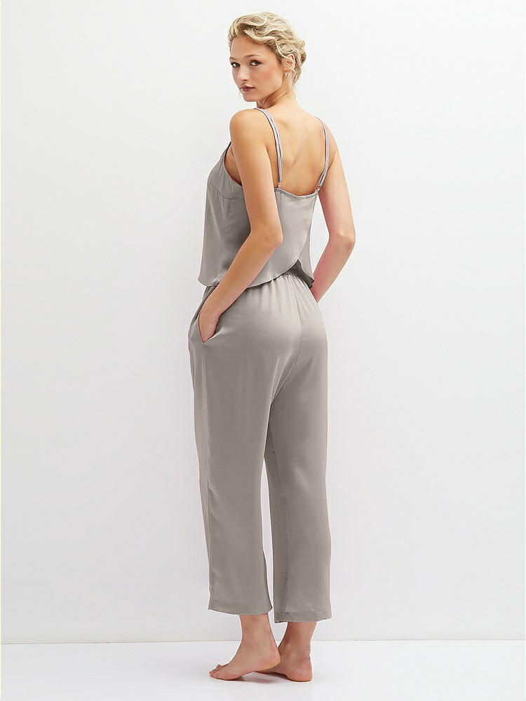 Back View - Taupe Whisper Satin Wide-Leg Lounge Pants with Pockets