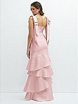Rear View Thumbnail - Ballet Pink Bow-Shoulder Satin Maxi Dress with Asymmetrical Tiered Skirt