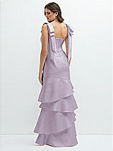 Rear View Thumbnail - Lilac Haze Bow-Shoulder Satin Maxi Dress with Asymmetrical Tiered Skirt