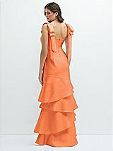Rear View Thumbnail - Portofino Orange Bow-Shoulder Satin Maxi Dress with Asymmetrical Tiered Skirt