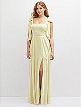 Front View Thumbnail - Butter Yellow Bow Shoulder Square Neck Chiffon Maxi Dress
