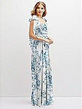 Side View Thumbnail - Cottage Rose Dusk Blue Bow Shoulder Square Neck Chiffon Maxi Dress
