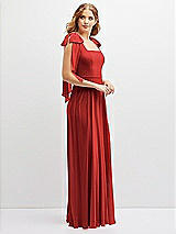 Side View Thumbnail - Poppy Red Bow Shoulder Square Neck Chiffon Maxi Dress
