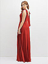 Rear View Thumbnail - Poppy Red Bow Shoulder Square Neck Chiffon Maxi Dress