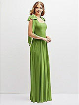 Side View Thumbnail - Peridot Green Bow Shoulder Square Neck Chiffon Maxi Dress