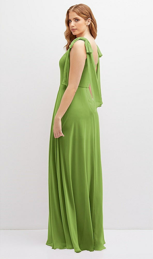 Back View - Peridot Green Bow Shoulder Square Neck Chiffon Maxi Dress