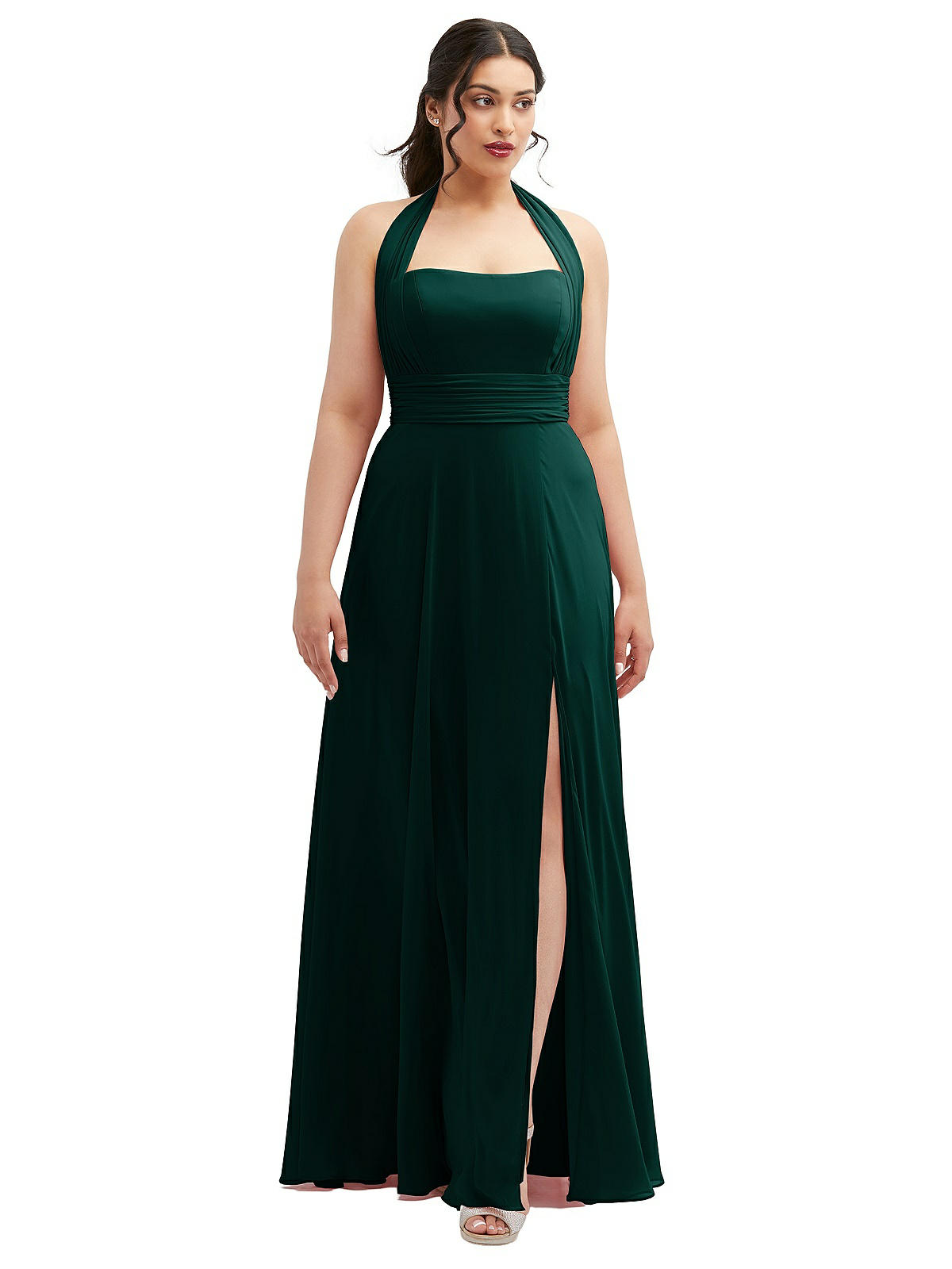 Chiffon Convertible Maxi Bridesmaid Dress With Multi-way Tie Straps In  Evergreen | The Dessy Group