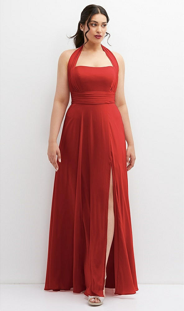 Front View - Poppy Red Chiffon Convertible Maxi Dress with Multi-Way Tie Straps