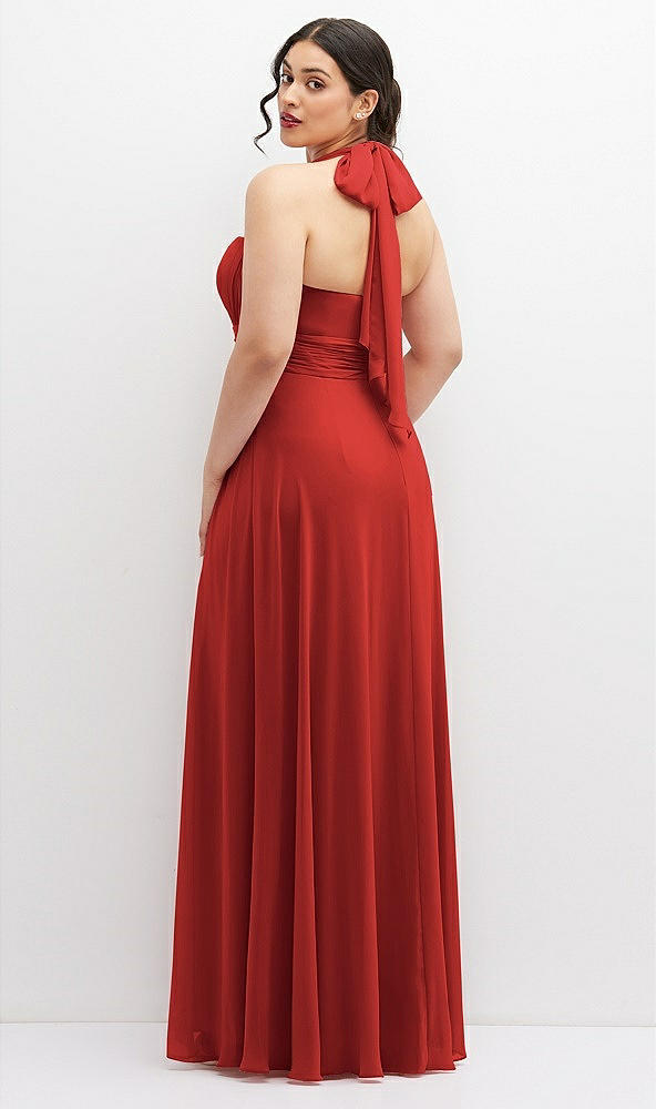 Back View - Poppy Red Chiffon Convertible Maxi Dress with Multi-Way Tie Straps